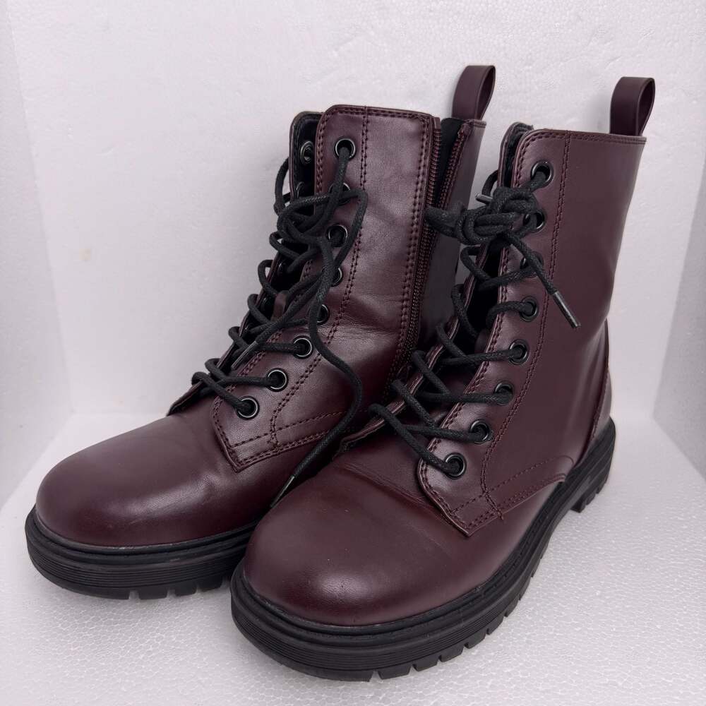 SO Reindeer Women's Burgundy Combat Y2K Tech Wear Boots Size 6.5